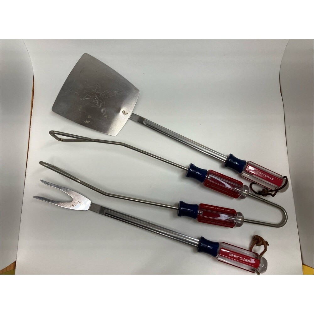 Craftsman 3 Piece BBQ Grill Tool Set Spatula Fork Tongs & Grill Tool 17.5" USA